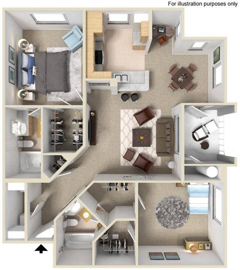 Floor plan for 2 beds, 2 baths, 1098 sqft